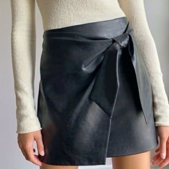 Free People Dresses & Skirts - Wilfred vegan leather mini wrap bow tie skirt